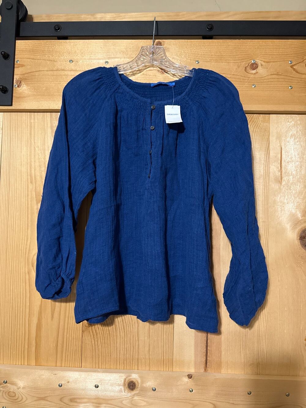 NWT J. McLaughlin 100% Linen Nautical Navy Blue Tatiana Blouse Size S